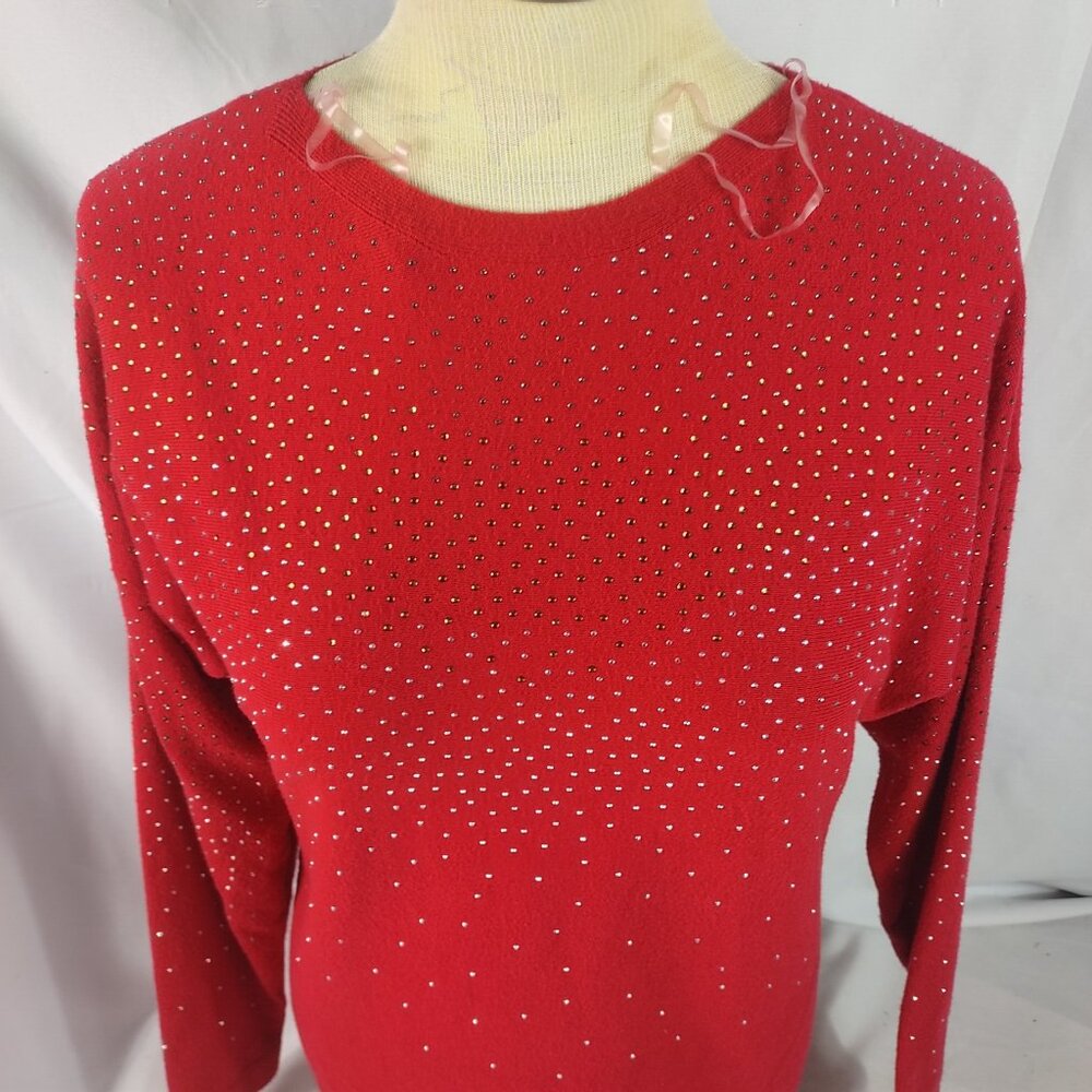 Frazzle Womens Red Studded Long Sleeve Pullover Top Size Small